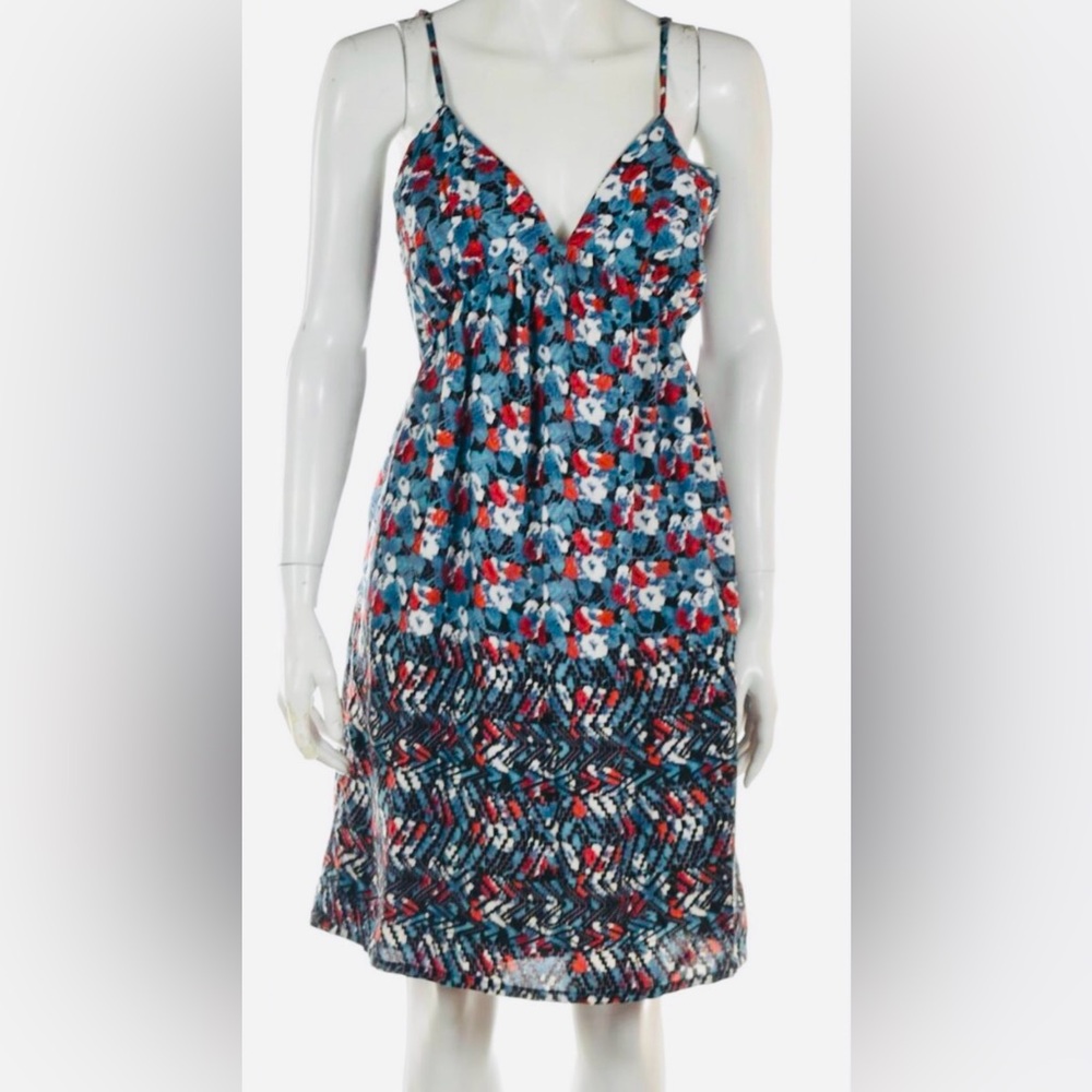 W118 by Walter Baker Spaghetti Strap V-neck Watercolor Floral Printed Mini-Dress
